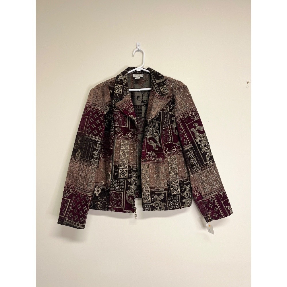 Molly & Maxx Women's Red Brown Floral Tapestry Jacket Size L‎
